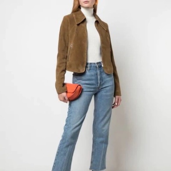 Iona Suede Zip Up Jacket in Khaki Brown - Picture 2 of 6